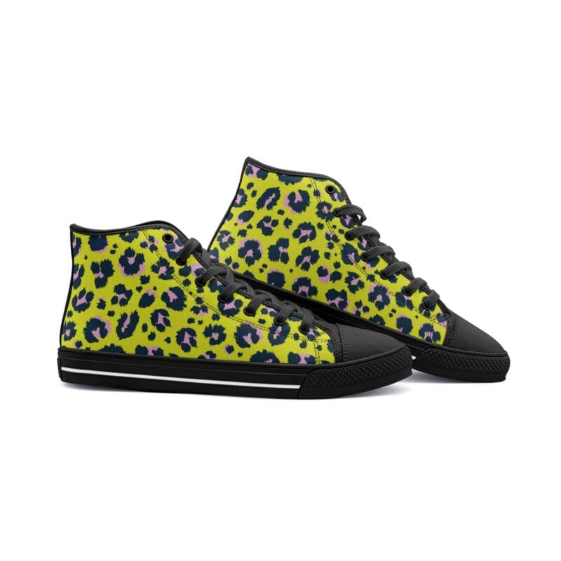 perfil lateral de zapatillas high top Piyoyas Lime Leopard Zapatillas High Tops de Lona Animal Print