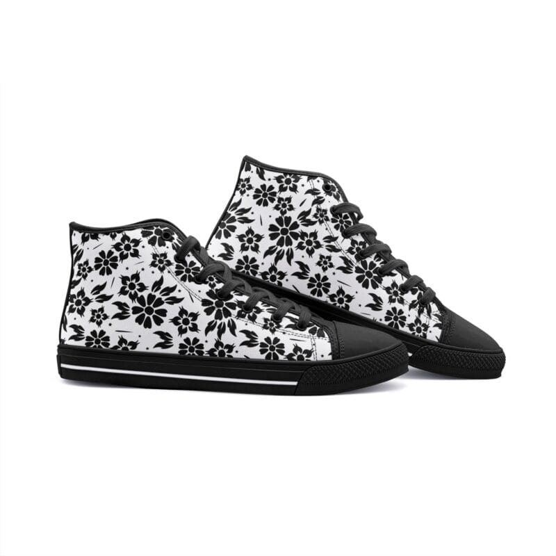 perfil lateral de zapatillas high top Piyoyas Flores Negras High Tops de Lona